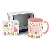 Purely Home Pink Tulip - Assistant Gardener Mug & Coaster Gift Set, Multi