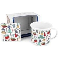 Purely Home Red Wheel Barrow - Head Gardener Mug & Coaster Gift Set, Multi