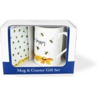 Purely Home 'bee Happy' Mug & Coaster Gift Set, Multi
