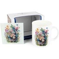 Purely Home Bunny & Gnome Mug & Coaster Gift Set, Multi