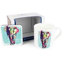 Purely Home Colourful Elephant Mug & Coaster Gift Set, Multi