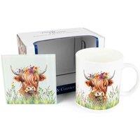 Purely Home Highland Cow Mug & Coaster Gift Set - Brown Highland Cow, Multi