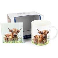 Purely Home Highland Cow Mug & Coaster Gift Set - Highland Cow & Calf, Multi