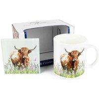 Purely Home Highland Cow Mug & Coaster Gift Set - Standing Highland Cow, Multi