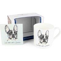 Purely Home Frenchie Mug & Coaster Gift Set, Multi