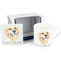 Purely Home Golden Retriever Mug & Coaster Gift Set, Multi