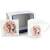 Purely Home Cocker Spaniel Mug & Coaster Gift Set, Multi