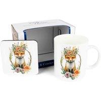 Purely Home Flower Crown Mug & Coaster Gift Set - Fox, Multi
