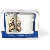 Purely Home Flower Crown Mug & Coaster Gift Set - Sloth, Multi