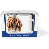 Purely Home Flower Crown Mug & Coaster Gift Set - Spaniel, Multi