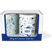Purely Home Vintage Hobbies Mug & Coaster Gift Set - Fishing, Multi