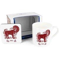 Purely Home Colourful Zodiac Mug & Coaster Gift Set - Aries, Multi