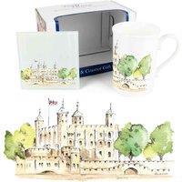 Purely Home Rhiannon Chauncey Landmarks Mug & Coaster Gift Set - Tower Of London, Multi