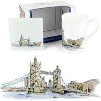 Purely Home Rhiannon Chauncey Landmarks Mug & Coaster Gift Set - Tower Bridge, Multi