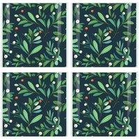 Purely Home Botanical Mistletoe Glass Coasters - Set Of 4