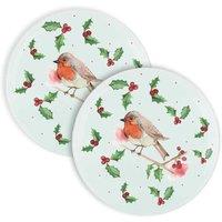 Purely Home Christmas Robins Round Worktop Protectors - Set Of 2, Multi