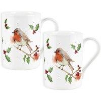 Purely Home Large Robins Bone China Mugs - Set Of 2, Multi