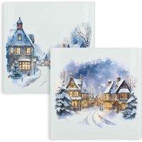 Purely Home Christmas Town day & Night Mini Hot Pot Stands - Set Of 2, Multi