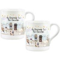 Purely Home My Christmas Eve Hot Chocolate Hambledon Bone China Mugs - Set Of 2, Multi
