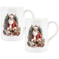 Purely Home Set Of 2 Father Christmas Hambury Bone China Mugs, Multi