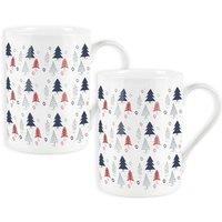 Purely Home Set Of 2 Christmas Trees Pilsdon Bone China Mugs, Multi