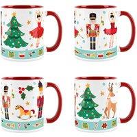 Purely Home Set Of 4 Nutcracker red Lewesdon Ceramic Mugs, Multi