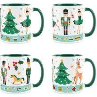 Purely Home Set Of 4 Nutcracker green Lewesdon Ceramic Mugs, Multi