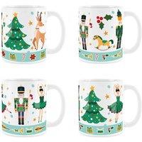 Purely Home Set Of 4 Nutcrackers green On White Lewesdon Ceramic Mugs, Multi