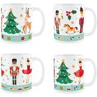 Purely Home Set Of 4 Nutcrackers red On White Lewesdon Ceramic Mugs, Multi