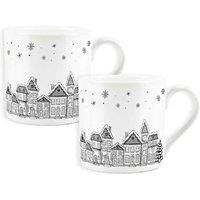 Purely Home Set Of 2 Christmas Village Bulbarrow Bone China Mugs, Multi