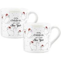 Purely Home Set Of 2 Merry Christmas Cats Bulbarrow Bone China Mugs, Multi