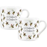 Purely Home Set Of 2 'oh Christmas Bee' Bulbarrow Bone China Mugs, Multi