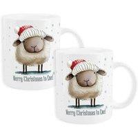 Purely Home Set Of 2 Merry Christmas To Ewe Chaldon Bone China Mug, Multi