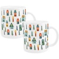 Purely Home Set Of 2 Christmas Houses Chaldon Bone China Mugs, Multi