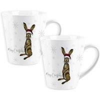 Purely Home Set Of 2 Harry Hare Merry Christmas Lyscombe Small Latte Mugs, Multi