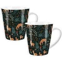 Purely Home Set Of 2 Christmas Woodland Lyscombe Small Latte Mugs, Multi