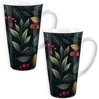 Purely Home Set Of 2 Dark Botanical Lyscombe Small Latte Mugs, Multi