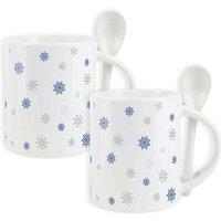 Purely Home Set Of 2 Watercolour Snowflakes Mugs & Spoons, Multi