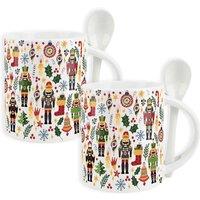 Purely Home Set Of 2 Nutcracker Mugs & Spoons, Multi