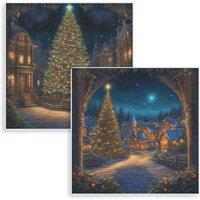 Purely Home Set Of 2 Chritmas Village & Magical Chrismtas Tree Mini Hot Pot Stand, Multi