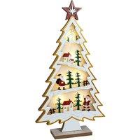 Xmas Haus Natural Festive Wood Led Light Up Christmas Village With In A Tree Scene Battery Operated, White
