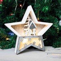 Xmas Haus Battery Powered Wooden Light Up Christmas Star, Grey