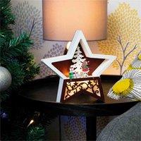St Helens Battery Powered Wooden Light Up Christmas Star, White