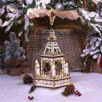 St Helens Battery Powered Wooden Christmas Pyramid With 6 Led Lights, Clear