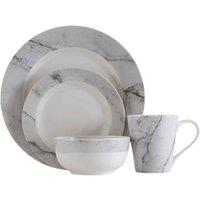 Interiors By Ph 16 Piece White And Grey Marble Dinner Set, White