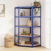 vidaXL 5-layer Corner Shelf Blue Steel&engineered Wood, Blue