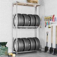 vidaXL 2-layer Tire Rack Silver 110X40X180cm Steel, Silver