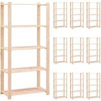 vidaXL 5-tier Storage Racks 10 Pcs 80X38X170cm Solid Pinewood 250 Kg, Brown