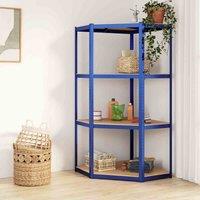 vidaXL 4-layer Corner Shelf Blue Steel&engineered Wood, Blue