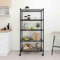 vidaXL 5-Tier Storage Shelf with Wheels 75x35x155 cm Black 250 kg, Black